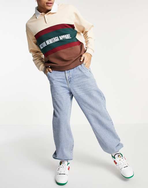 ASOS DESIGN baggy trackie jeans in tinted light wash with elasticated waist, 4 of 4