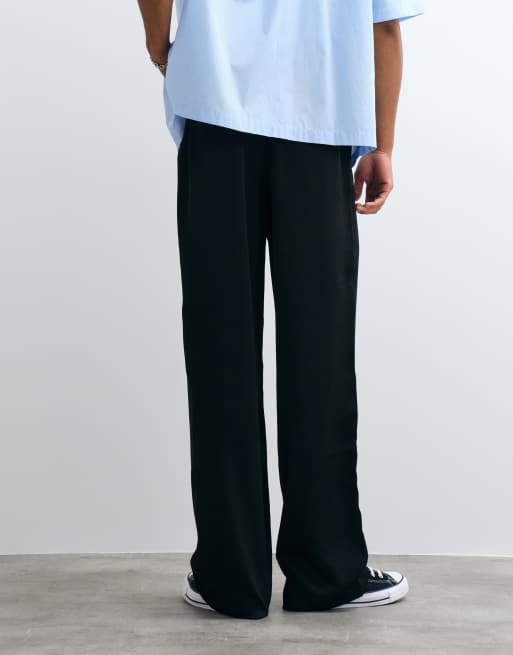 ASOS DESIGN baggy trouser in black satin with drawcord, 3 of 5