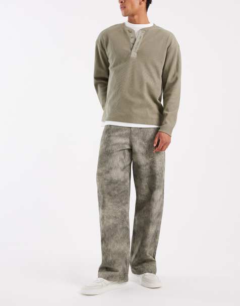 ASOS DESIGN baggy trouser in khaki fuzzy print - view 1