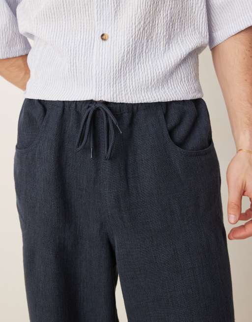 ASOS DESIGN baggy trouser with drawstring in navy, 4 of 5