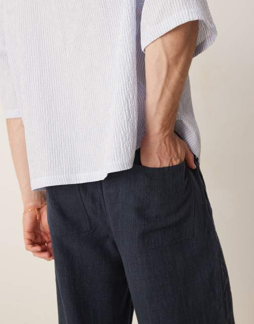 ASOS DESIGN baggy trouser with drawstring in navy, 5 of 5