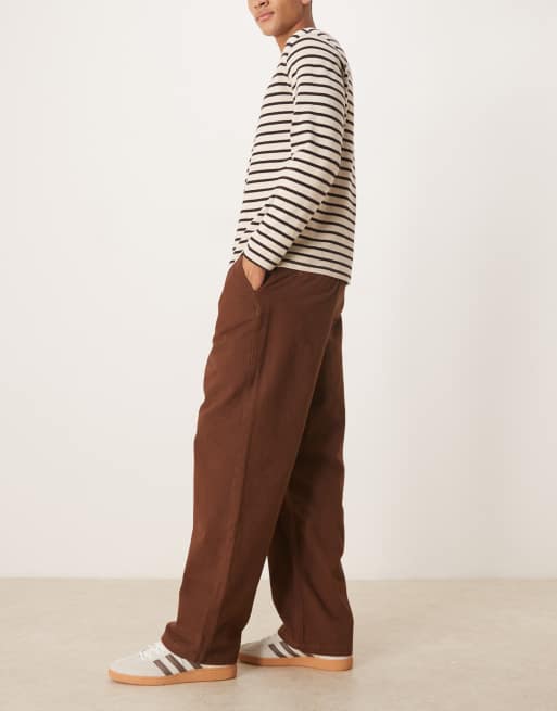 ASOS DESIGN baggy trouser with elasticated waist in brown, 3 of 5