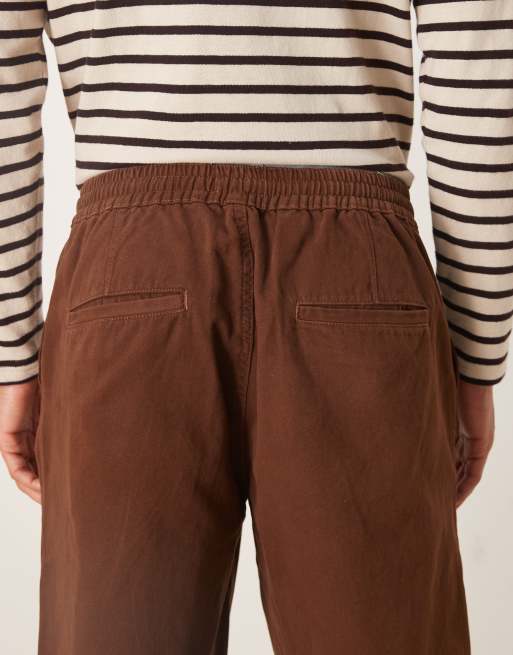 ASOS DESIGN baggy trouser with elasticated waist in brown, 5 of 5