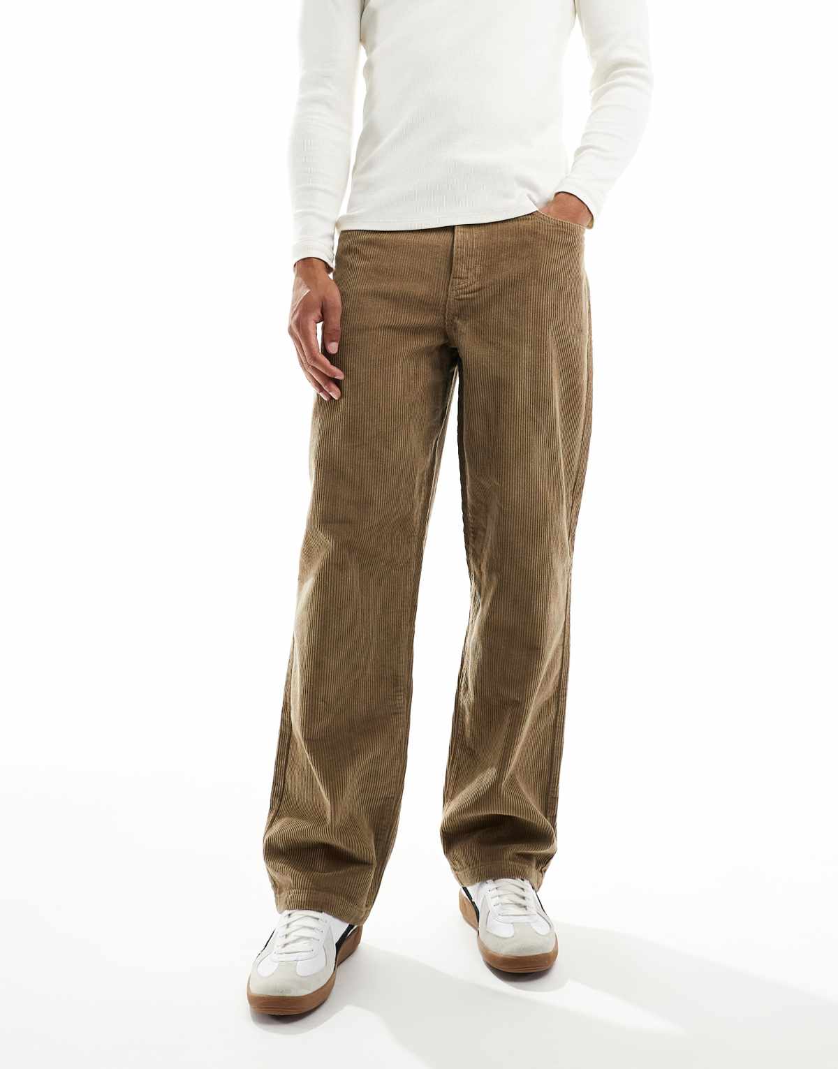 ASOS DESIGN baggy trousers in beige corduroy