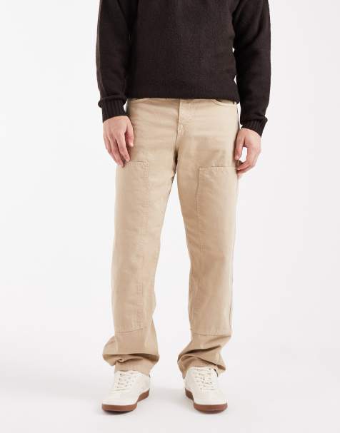 ASOS DESIGN baggy trousers in beige with carpenter details - view 1