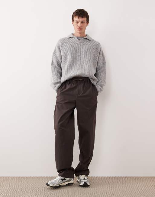 ASOS DESIGN baggy trousers in brown with self tie, 2 of 5