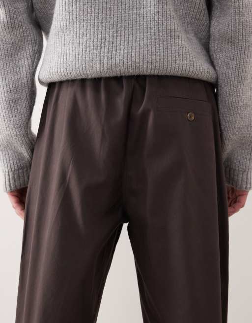 ASOS DESIGN baggy trousers in brown with self tie, 4 of 5