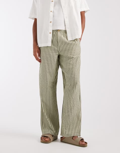 ASOS DESIGN baggy trousers in green stripe - view 1