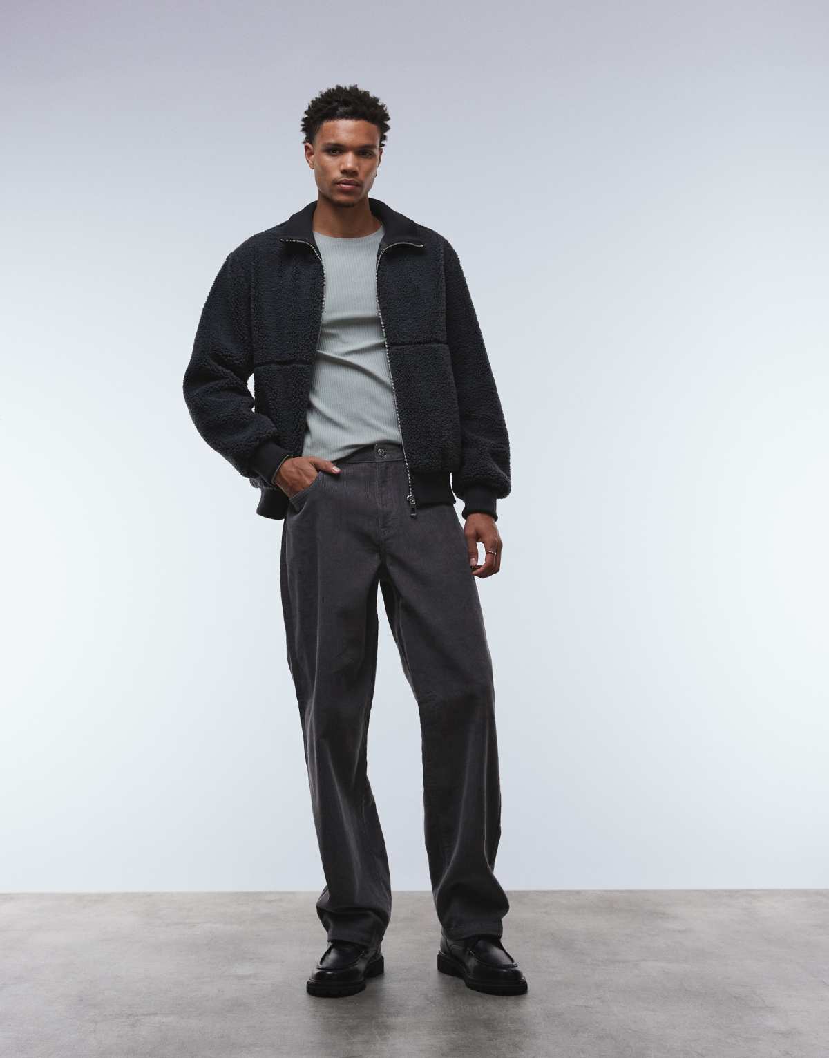 ASOS DESIGN baggy trousers in grey corduroy