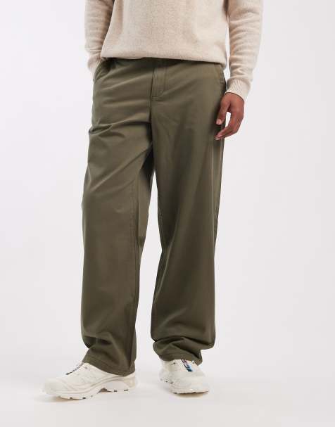 ASOS DESIGN baggy trousers in khaki with angled pockets