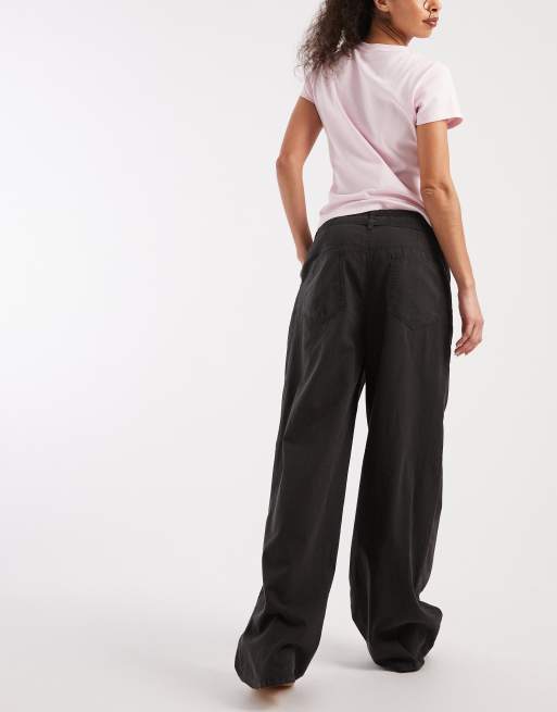 ASOS DESIGN baggy trousers with tie detail in linen in washed slate, 3 of 5