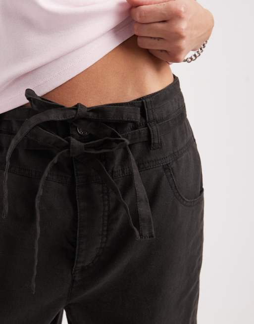 ASOS DESIGN baggy trousers with tie detail in linen in washed slate, 4 of 5