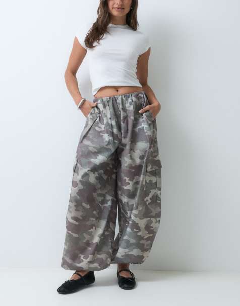 ASOS DESIGN baggy utility balloon nylon pants in camo print - view 1