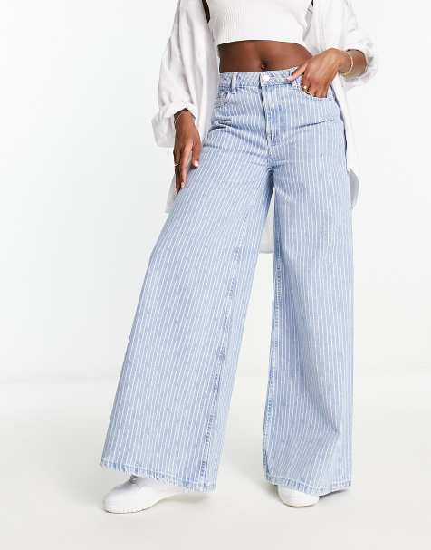 ASOS DESIGN baggy wide leg jean in blue stripe - view 1