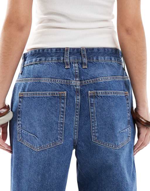 ASOS DESIGN baggy wide leg jeans in dark blue