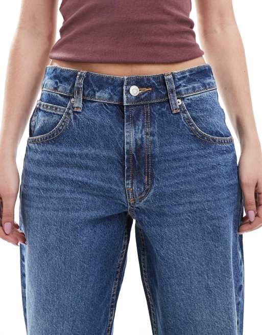 ASOS DESIGN baggy wide leg jean in dark blue 
