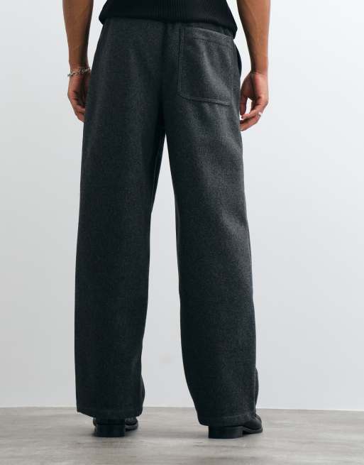 ASOS DESIGN baggy wool look pants in grey with elasticated waistband, 5 of 5