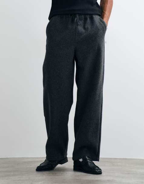 ASOS DESIGN baggy wool look trouser in grey with elasticated waistband