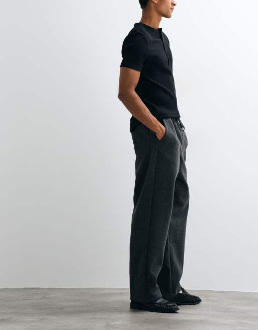 ASOS DESIGN baggy wool look trouser in grey with elasticated waistband, 3 of 5