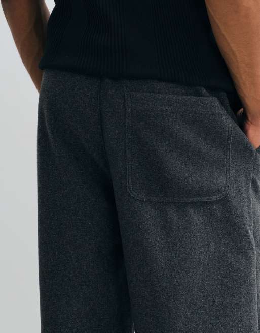 ASOS DESIGN baggy wool look trouser in grey with elasticated waistband, 4 of 5
