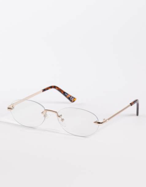 ASOS DESIGN – Båglösa solglasögon med guldfärgade metallskalmar och genomskinliga glas - view 1