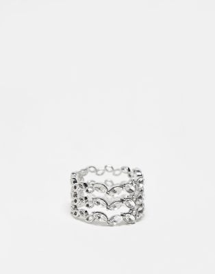 Bague Anneau Décor Fleurs En Argent Massif - Taille 54 - Occasion