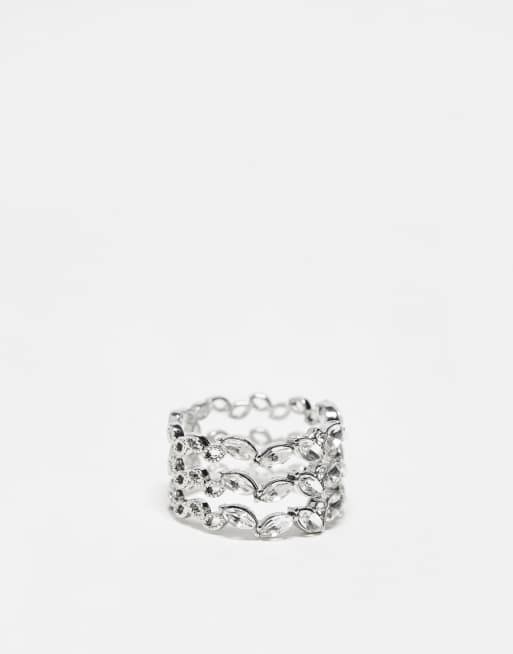ASOS DESIGN - Bague à anneaux multiples et détails style fleur - Argenté