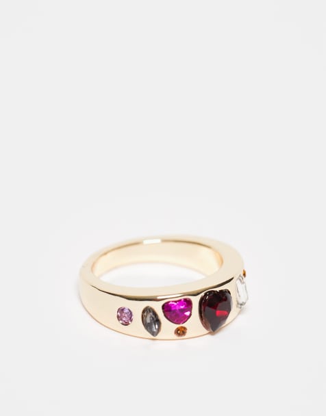 ASOS DESIGN - Bague à cœurs scintillants en strass - Doré - view 1