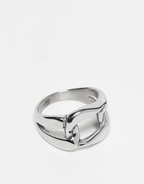 ASOS DESIGN - Bague à maillons en acier inoxydable imperméable effet brossé - Argenté - view 1