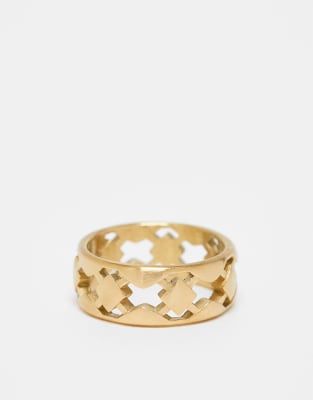 ASOS DESIGN - Bague ajourée en acier inoxydable étanche effet brossé - Doré - view 1