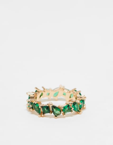 ASOS DESIGN - Bague avec cristaux émeraude variés - Doré - view 1