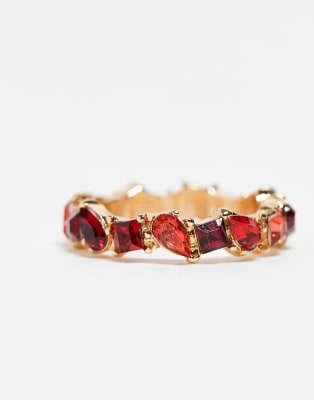 ASOS DESIGN - Bague avec cristaux tons rouges - Doré