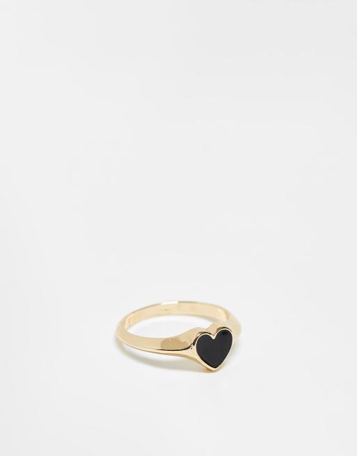 ASOS DESIGN Bague avec c ur noir en mail Dor ASOS