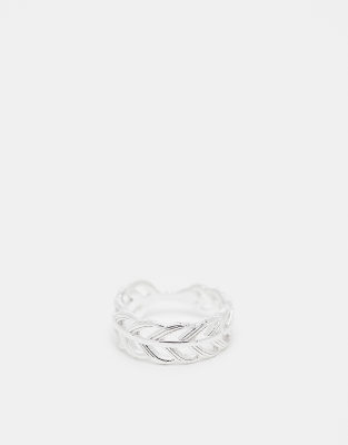 ASOS DESIGN band ring with feather cut out in real silver plate - ASOS Price Checker