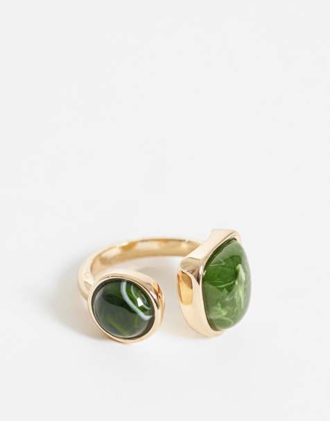 ASOS DESIGN - Bague avec deux pierres vertes - Doré - view 1