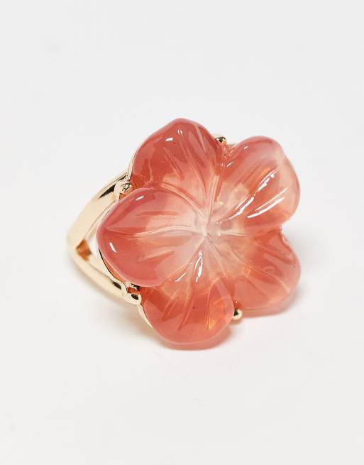 ASOS DESIGN - Bague avec fleur d'hibiscus rose en résine - Doré, 2 de 3
