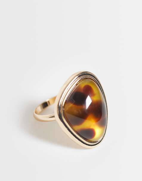 ASOS DESIGN - Bague avec pierre à imprimé animal - Doré - view 1
