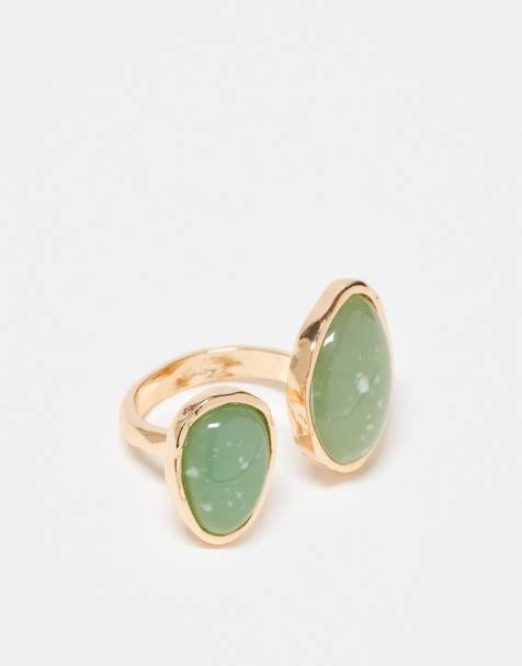 ASOS DESIGN - Bague avec pierre semi-précieuse synthétique verte - Taupe - view 1