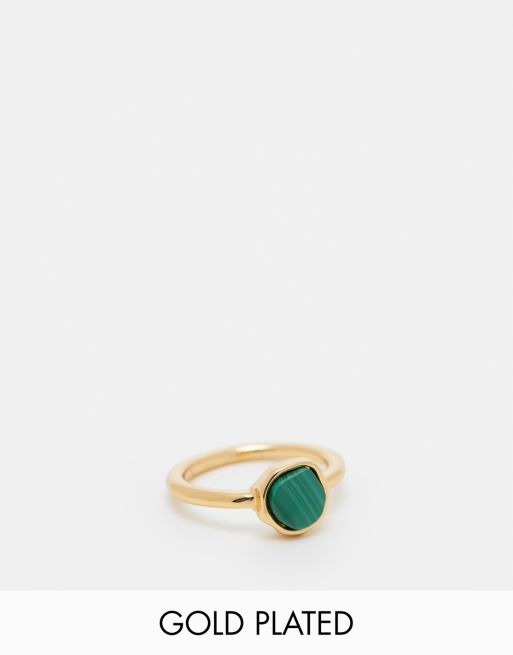 ASOS DESIGN - Bague avec pierre style malachite effet fondu en plaqué or 14 carats