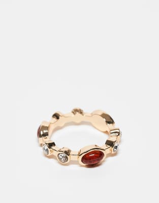 ASOS DESIGN - Bague avec pierres ambre et cristaux - Doré
