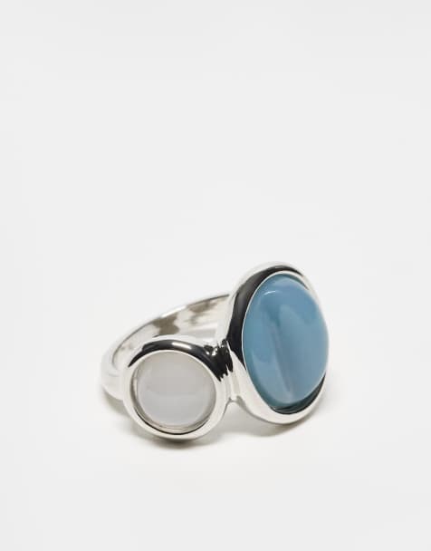 ASOS DESIGN - Bague avec pierres semi-précieuses fantaisie - Argenté - view 1