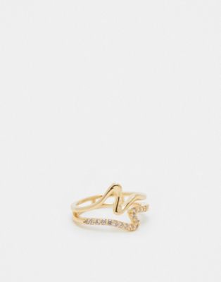 ASOS DESIGN ring with cubic zirconia and squiggle design - GOLD - ASOS Price Checker