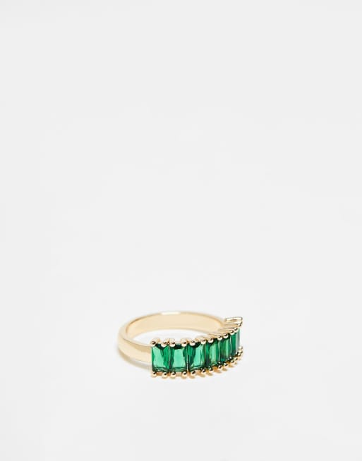 ASOS DESIGN Bague avec zircons cubiques verts en taille baguette