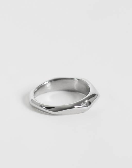 ASOS DESIGN bague bande lisse effet fondu en acier inoxydable imperméable argentée, 2 de 3