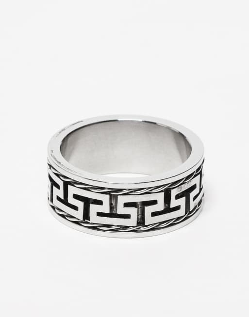 ASOS DESIGN - Bague chunky en acier inoxydable résistant à l'eau avec motif clé grecque - Argenté