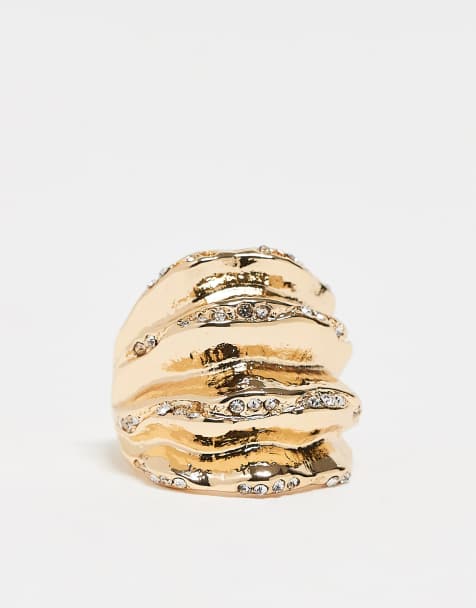 ASOS DESIGN - Bague chunky texturée avec cristaux - Doré - view 1