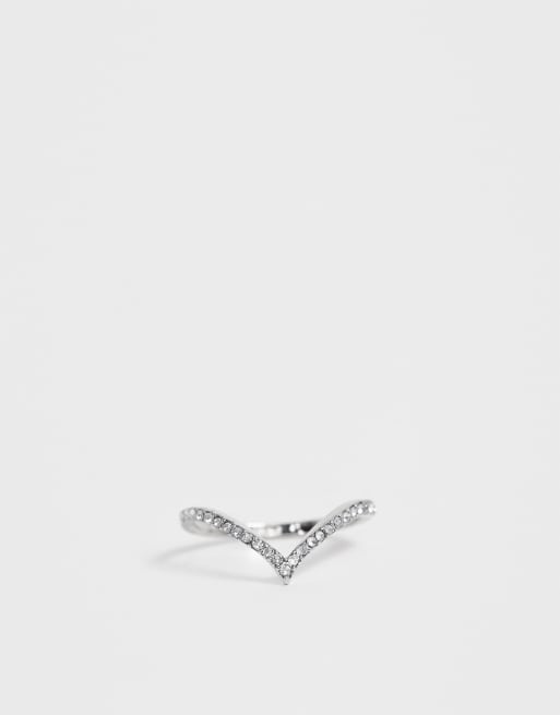 ASOS DESIGN - Bague de pouce en forme de V avec cristal - Argenté