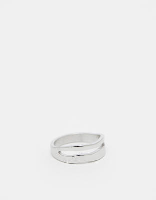 ASOS DESIGN waterproof stainless steel ring with double row molten design in silver tone - ASOS Price Checker