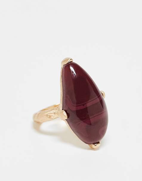 ASOS DESIGN - Bague effet brossé avec pierre semi-précieuse - Doré - view 1