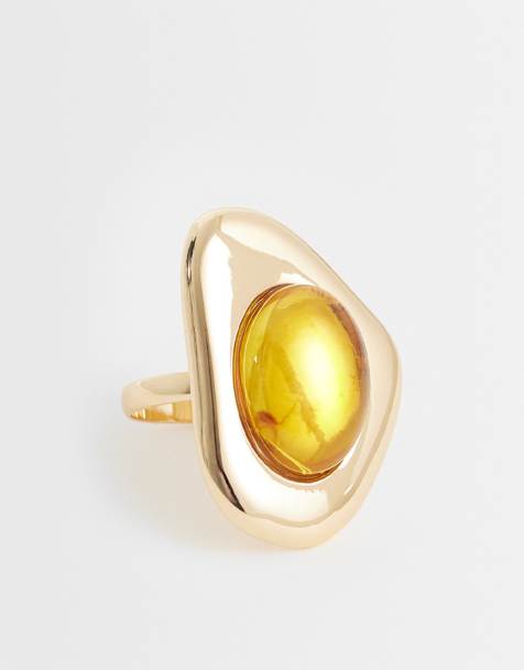 ASOS DESIGN - Bague effet fondu sertie d'une pierre ambrée - Doré - view 1